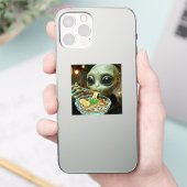 Grappige Alien die Ramen Noedels eet Sticker (Telefoon)