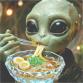 Grappige Alien die Ramen Noedels eet Sticker (Voorkant)