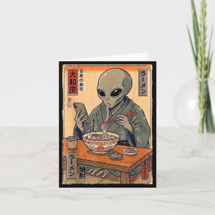 Grappige alien die ramen retro Japanse mannen vrou Kaart