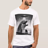 Grappige Alien Dolfijn UFO Racoon Selfie met UFO's T-shirt (Voorkant)