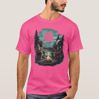 Grappige Alien en Bigfoot kampvuur maan UFO avontu T-shirt