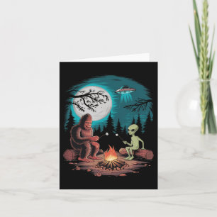 Grappige Alien en Bigfoot Wandelen Maan Sasquatch Kaart