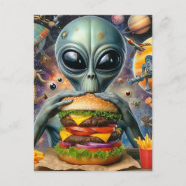 Grappige Alien Eten Cheeseburger Briefkaart