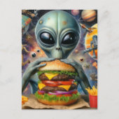 Grappige Alien Eten Cheeseburger Briefkaart (Voorkant)