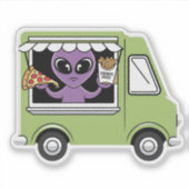 Grappige Alien Food Truck Franse friet en pizza Sticker (Voorkant)