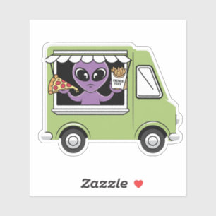 Grappige Alien Food Truck Franse friet en pizza Sticker
