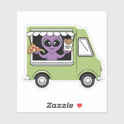 Grappige Alien Food Truck Franse friet en pizza Sticker (Vel)