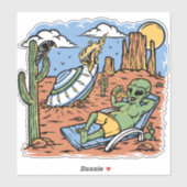 Grappige Alien Gecrasht In De Woestijn Chillin Piz Sticker (Vel)