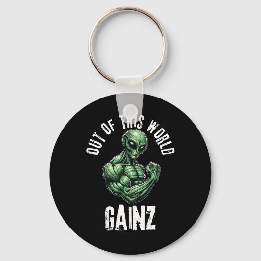 Grappige Alien Gewichtheffen Workout Gym Training Sleutelhanger (Voorkant)
