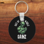Grappige Alien Gewichtheffen Workout Gym Training Sleutelhanger (Voorkant)