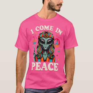 Grappige Alien Hippie Ik Kom In Vrede UFO T-shirt