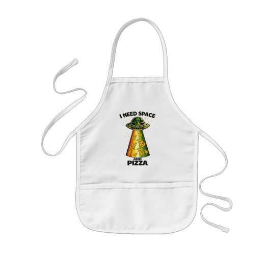 Grappige Alien Hoofd Eet Pizza UFO Buitenaards Wez Kinder Schort (Voorkant)