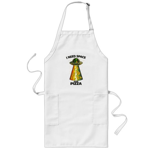 Grappige Alien Hoofd Eet Pizza UFO Buitenaards Wez Lang Schort (Voorkant)