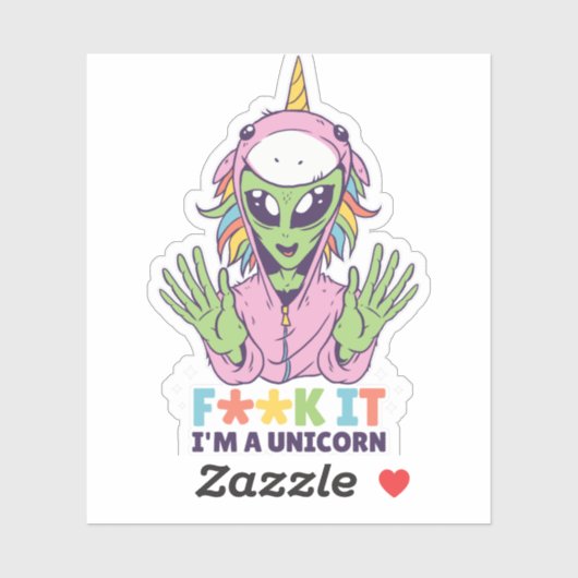 Grappige Alien In Eenhoorn Kostuum Grove Humor Gag Sticker (Vel)