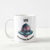 Grappige alien in UFO Koffiemok (Links)