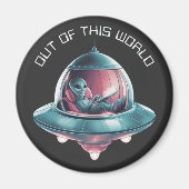 Grappige alien in UFO Magneet (Voorkant)