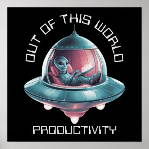 Grappige alien in UFO Poster