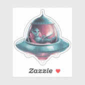 Grappige alien in UFO Sticker (Vel)