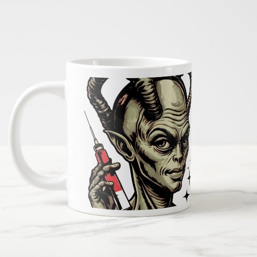 Grappige alien injectienaald dosis realiteit grote koffiekop (Links)
