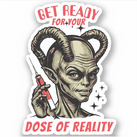 Grappige alien injectienaald dosis realiteit sticker (Voorkant)