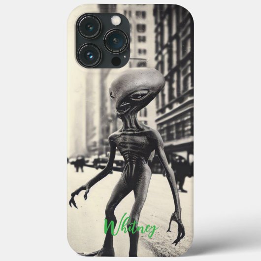 Grappige Alien Invasie Retro ufo Sci Fi film Naam Case-Mate iPhone Case (Achterkant)