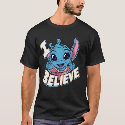 Grappige Alien karton Believer Wereld UFO Dag 1 T-shirt (Voorkant)