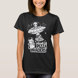 Grappige Alien Kat Pizza Liefhebbers Ruimte Invasi T-shirt