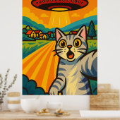 Grappige Alien Kat UFO Ontvoering Kat Retro Pop Ar Poster (Keuken)