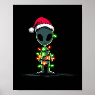 Grappige Alien Kerst Grafische Lichten Liefhebber  Poster