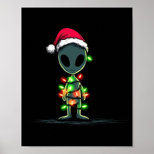 Grappige Alien Kerst Grafische Lichten Liefhebber Poster (Voorkant)