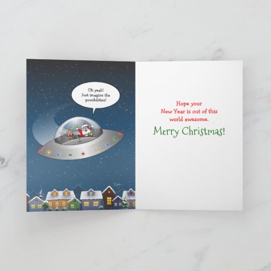 Grappige Alien kerst UFO Santa Rudolph Feestdagen Kaart (Binnen)