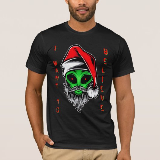 Grappige Alien Kerstman Kerstmis Ik wil geloven T-shirt (Voorkant)