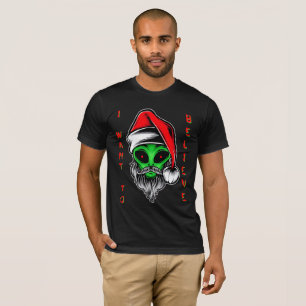 Grappige Alien Kerstman Kerstmis Ik wil geloven T-shirt