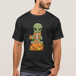 Grappige Alien Koffie Herfst Thanksgiving Vrouwen  T-shirt