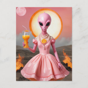 Grappige Alien Lady met Oranje Juice Burning Deser Briefkaart