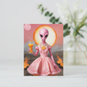 Grappige Alien Lady met Oranje Juice Burning Deser Briefkaart (Staand voorkant)
