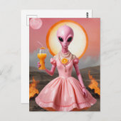Grappige Alien Lady met Oranje Juice Burning Deser Briefkaart (Voorkant / Achterkant)