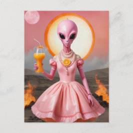 Grappige Alien Lady met Oranje Juice Burning Deser Briefkaart