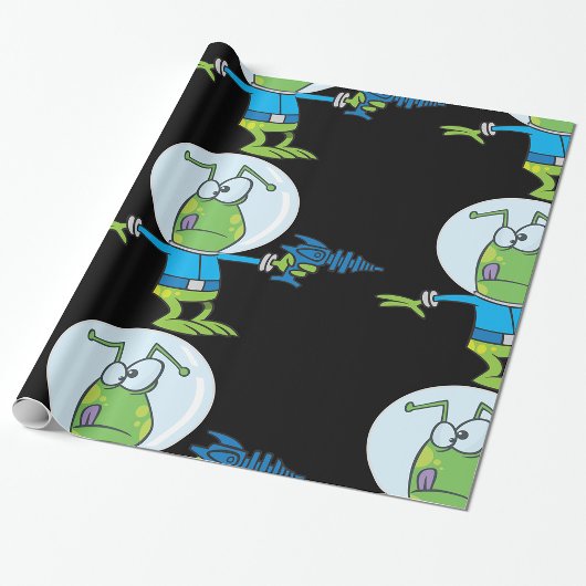 Grappige alien met Ray Pistool Sci-Fi Space Invade Cadeaupapier