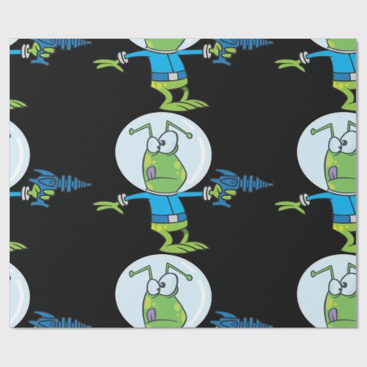 Grappige alien met Ray Pistool Sci-Fi Space Invade Cadeaupapier (Vlak)