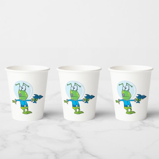 Grappige alien met Ray Pistool Sci-Fi Space Invade Papieren Bekers