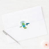 Grappige alien met Ray Pistool Sci-Fi Space Invade Ronde Sticker