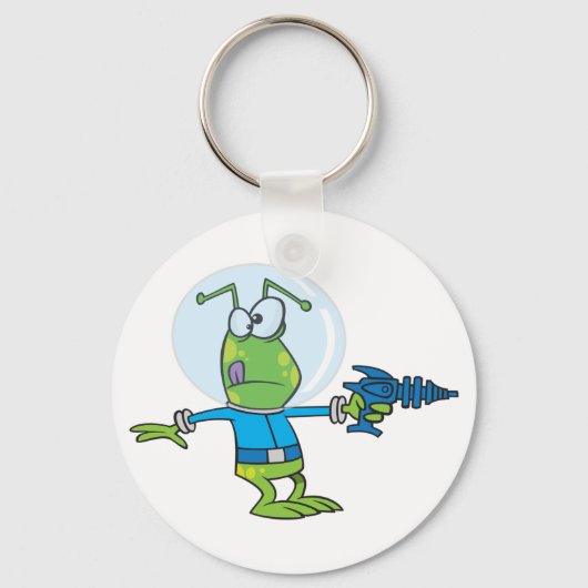 Grappige alien met Ray Pistool Sci-Fi Space Invade Sleutelhanger (Voorkant)