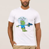 Grappige alien met Ray Pistool Sci-Fi Space Invade T-shirt (Voorkant)