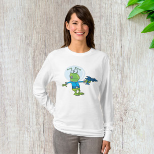 Grappige alien met Ray Pistool Sci-Fi Space Invade T-shirt