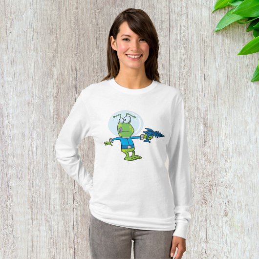 Grappige alien met Ray Pistool Sci-Fi Space Invade T-shirt