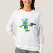 Grappige alien met Ray Pistool Sci-Fi Space Invade T-shirt (Voorkant)