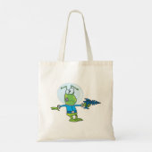 Grappige alien met Ray Pistool Sci-Fi Space Invade Tote Bag (Achterkant)