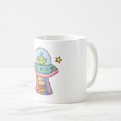 Grappige alien ontvoert burger Doodle Koffiemok (Voorkant rechts)