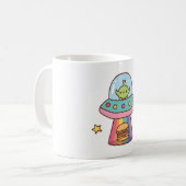Grappige alien ontvoert burger Doodle Koffiemok (Voorkant links)